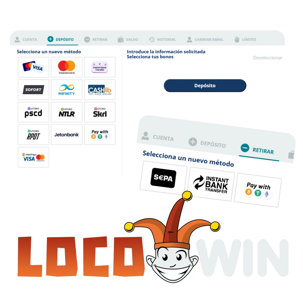 Consulte los métodos de pago disponibles en LocoWin.