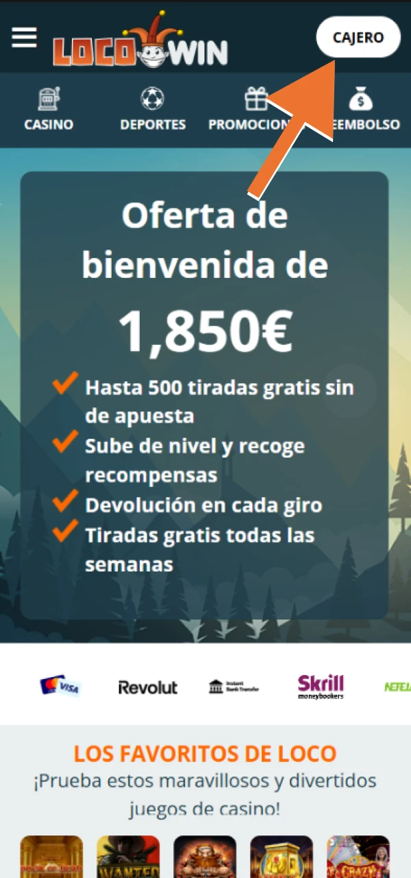 Abre tu cuenta de cajero para realizar un depósito o una retirada en LocoWin.
