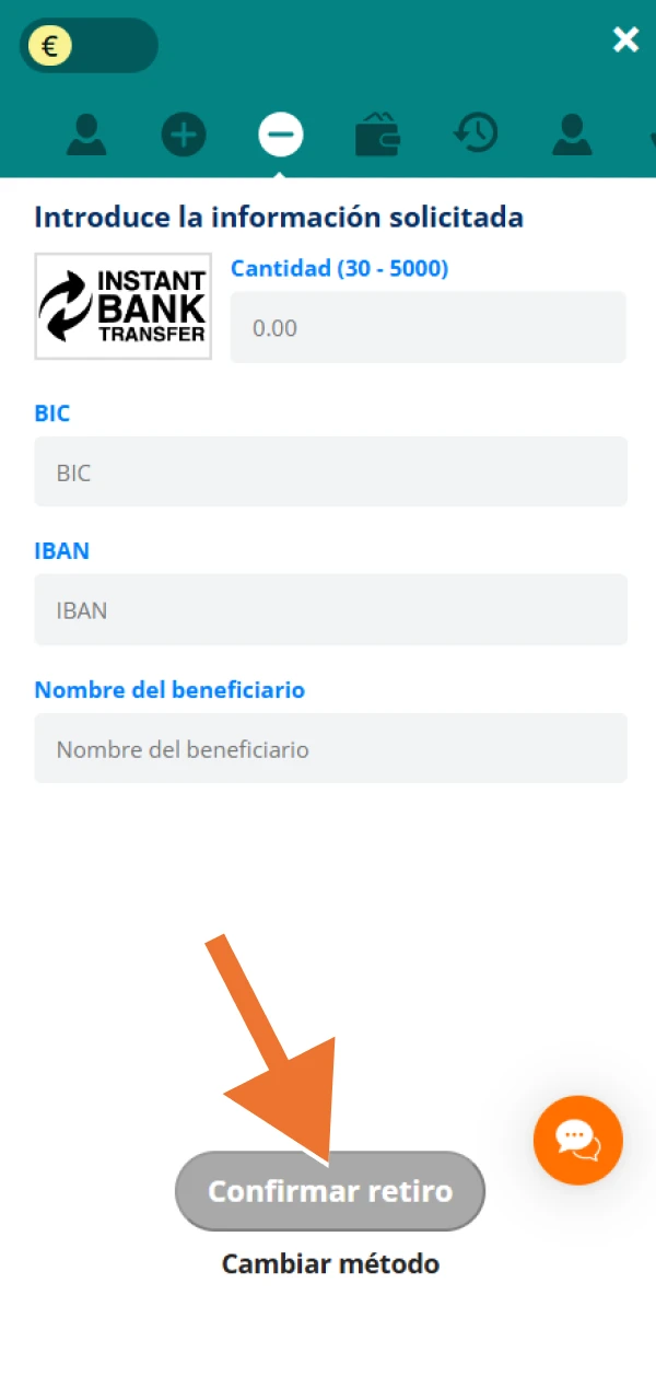 Confirma tu retirada de tu cuenta de LocoWin.