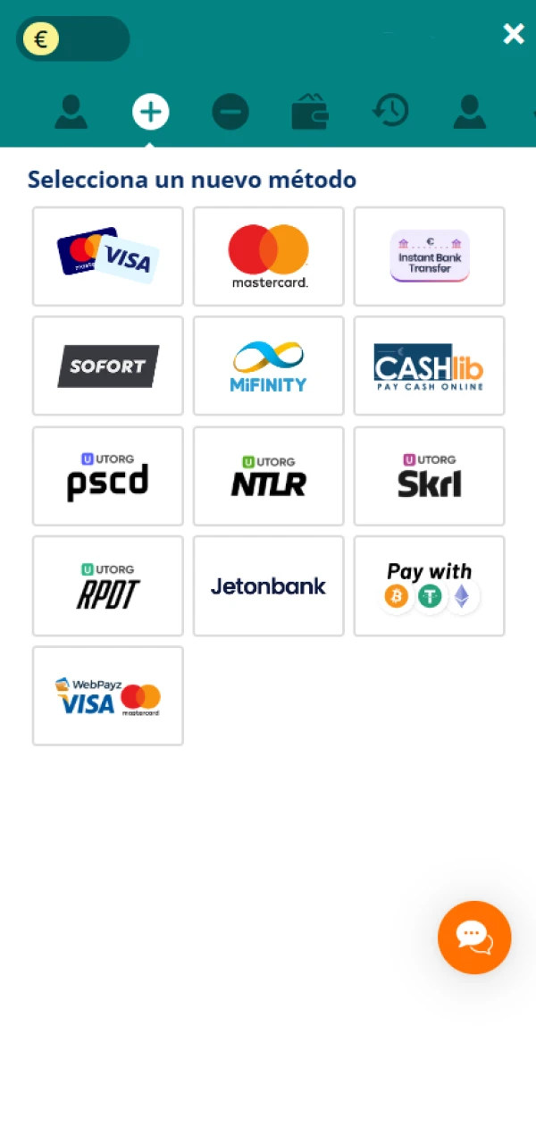 Selecciona un método de depósito en la plataforma LocoWin.