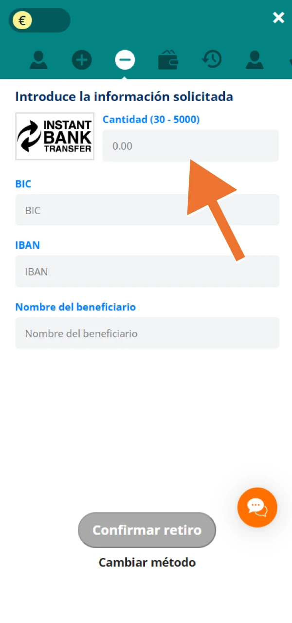 Introduzca la cantidad que desea retirar de LocoWin.