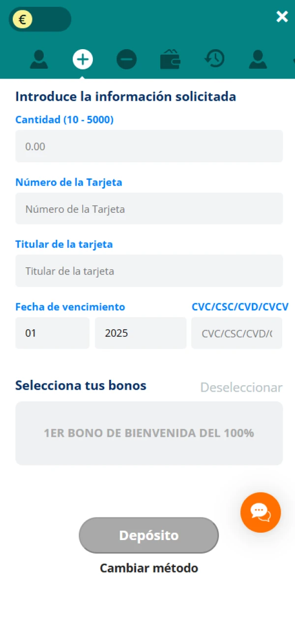 Introduzca los datos del depósito en el sitio web de LocoWin.