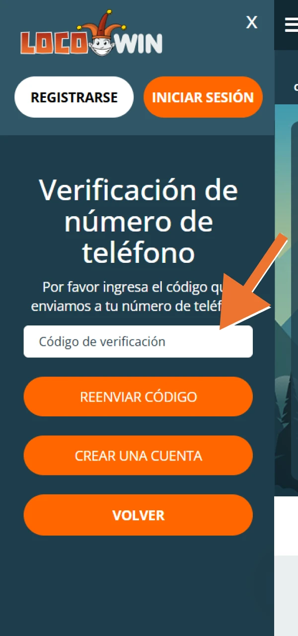 Añade el código de verificación en el campo especial de LocoWin.