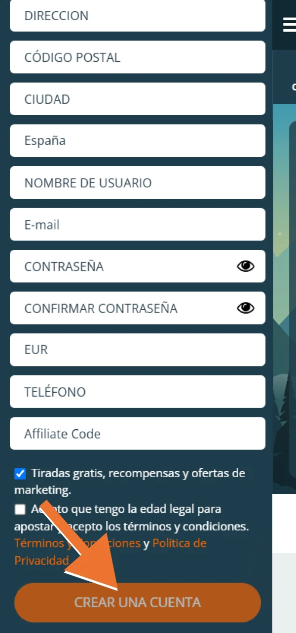 Para finalizar el registro, haz clic en el botón Crear una cuenta en LocoWin.