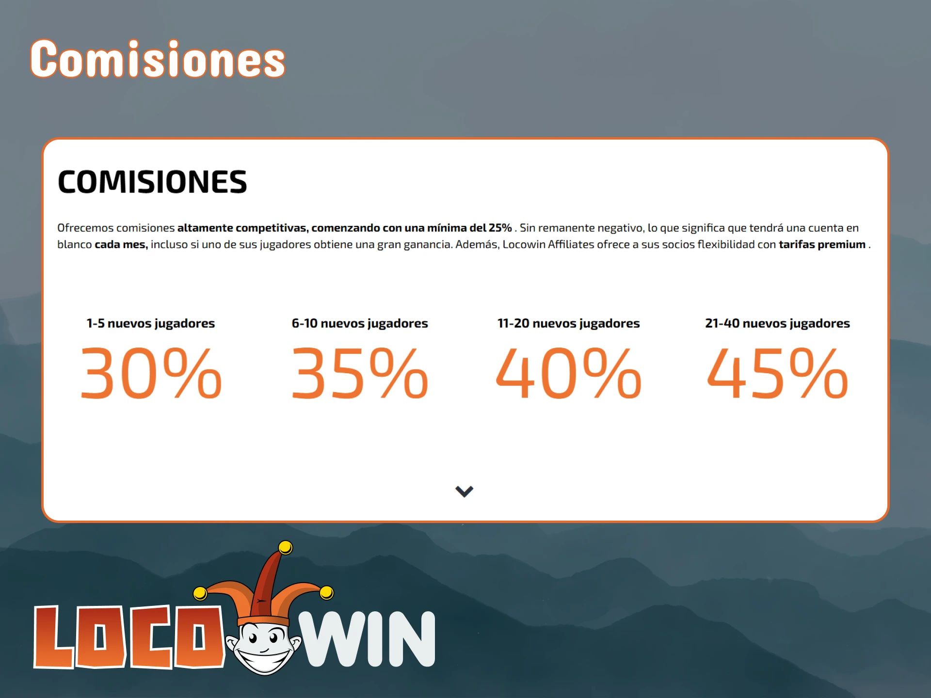 Consulte la información sobre las comisiones del programa de afiliados de LocoWin.