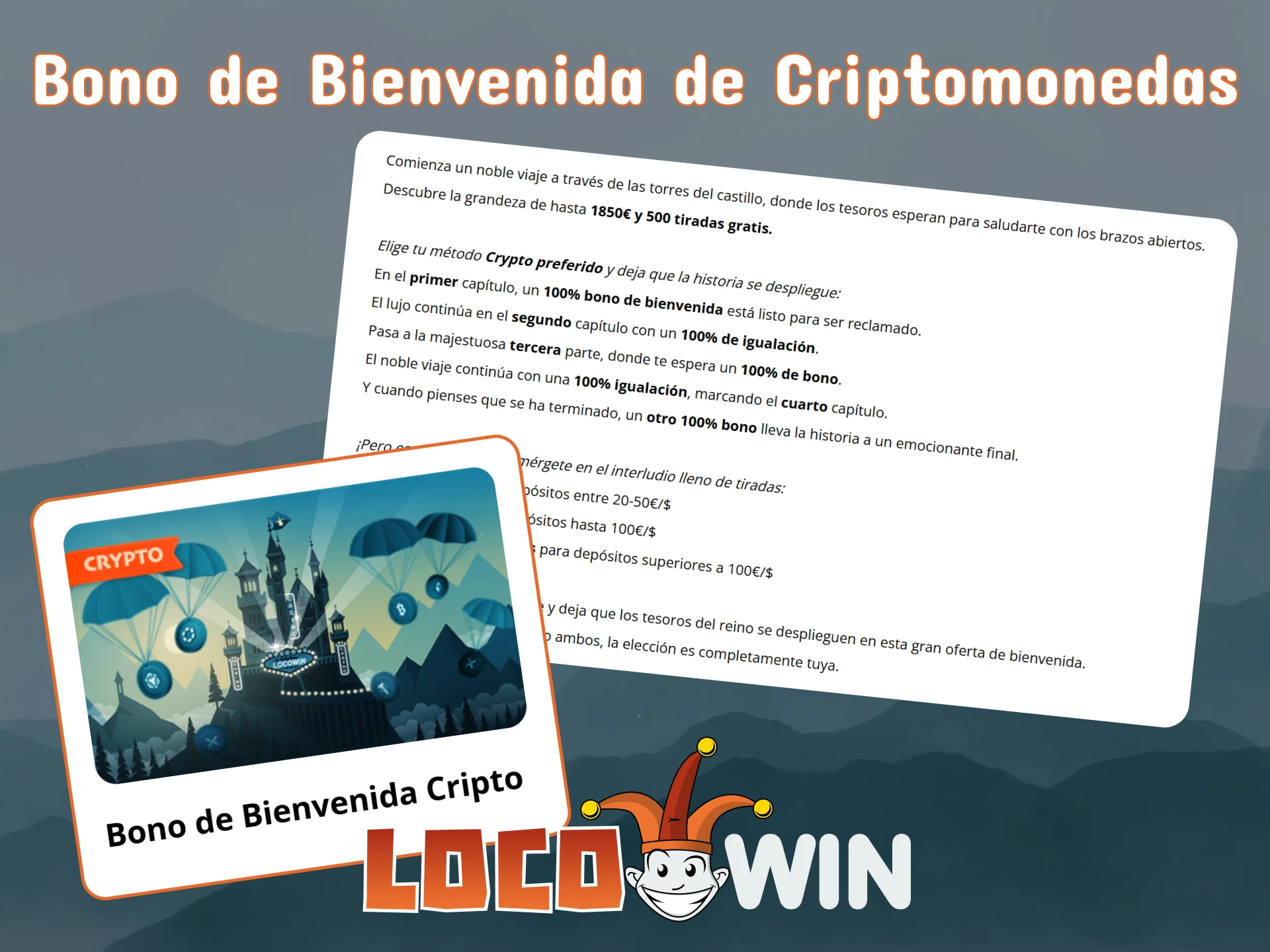 Más información sobre el bono de bienvenida de criptomonedas de LocoWin.