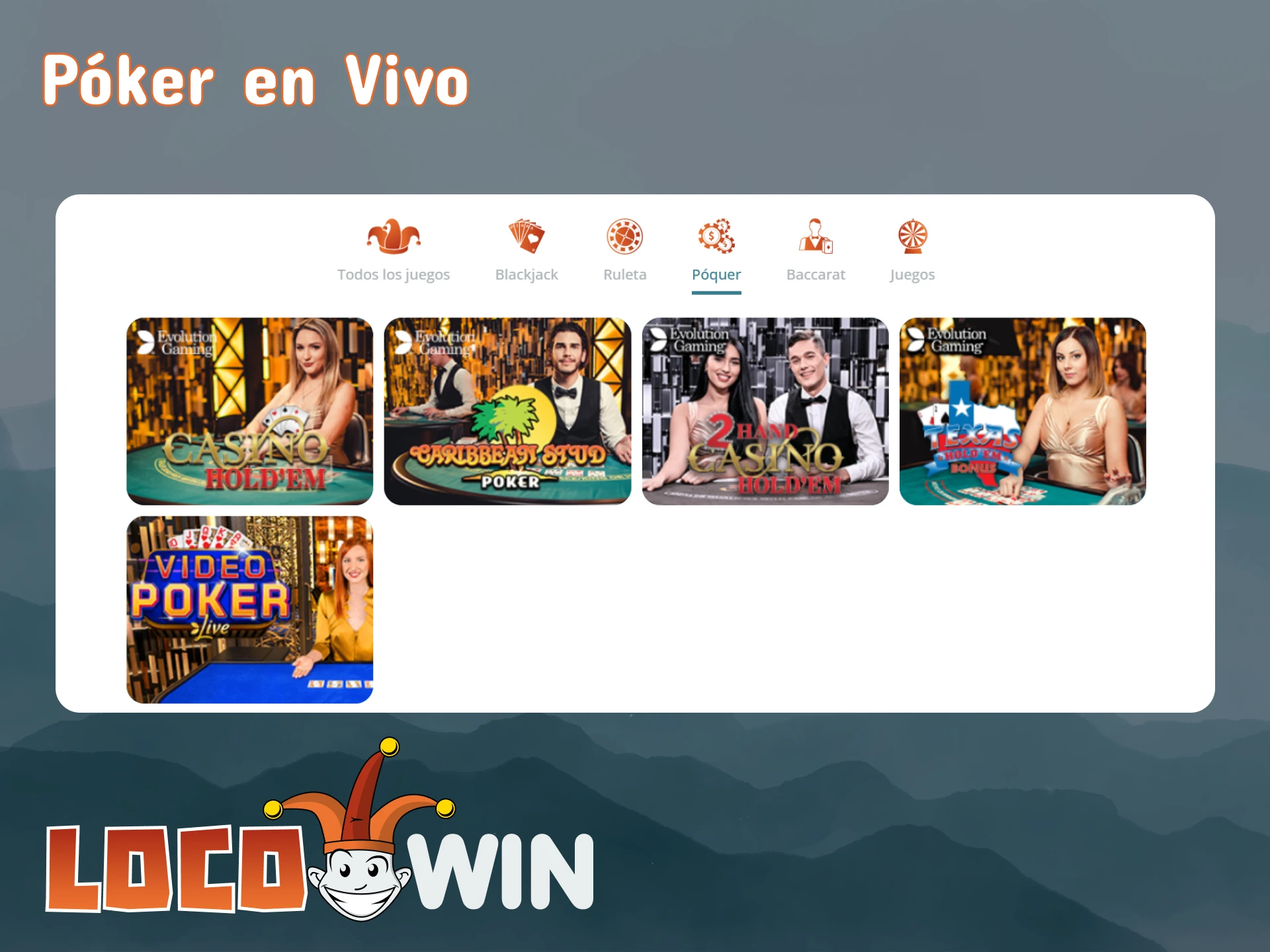 Empieza a jugar al póquer en el casino en vivo LocoWin.