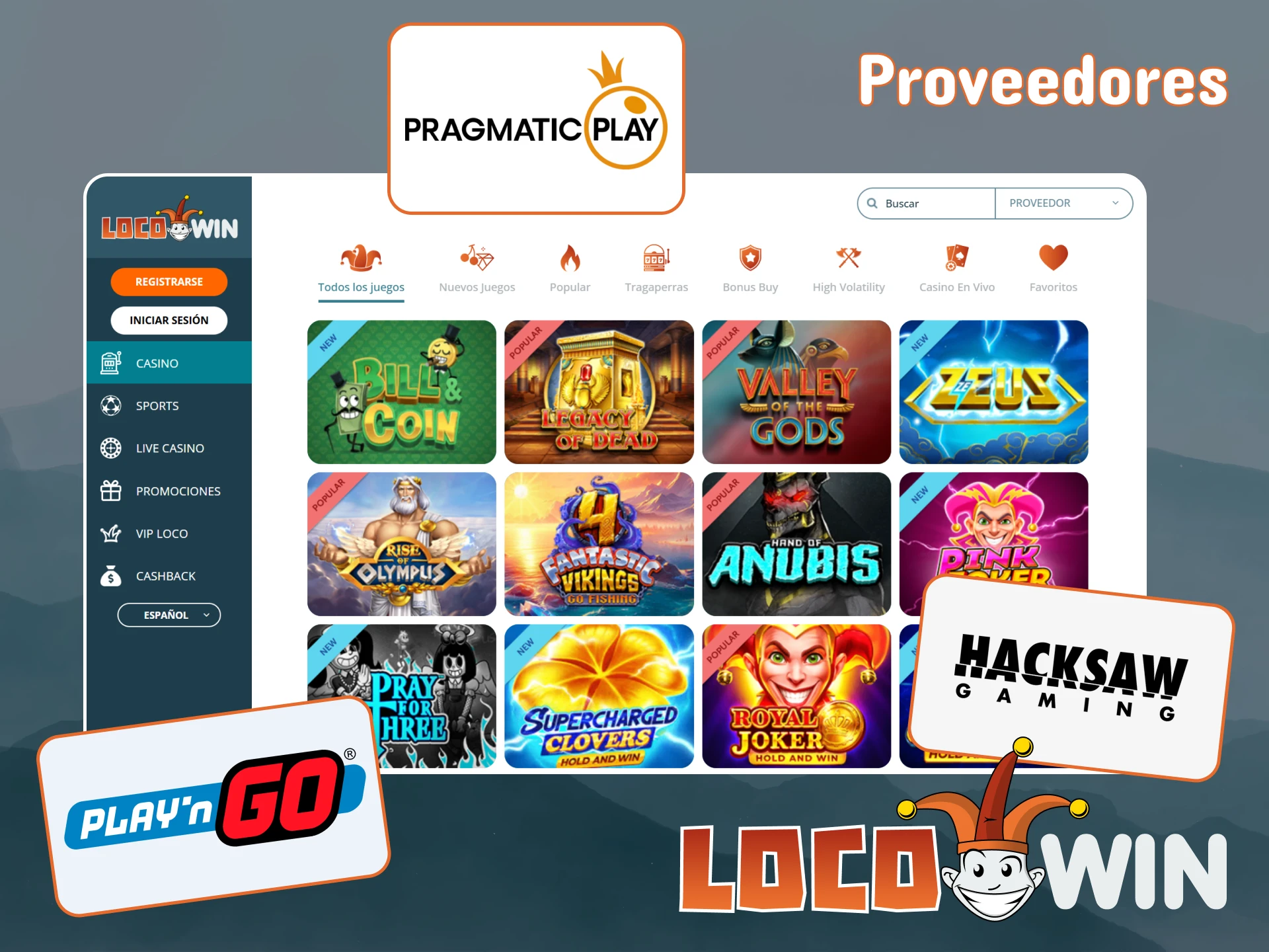 LocoWin ofrece juegos de casino de varios proveedores.