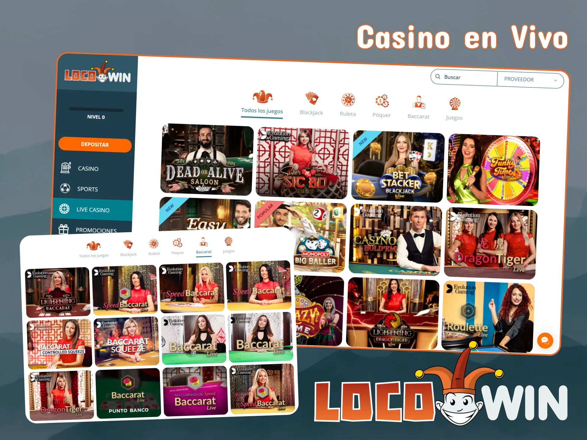Juega en el casino en vivo de la plataforma LocoWin.