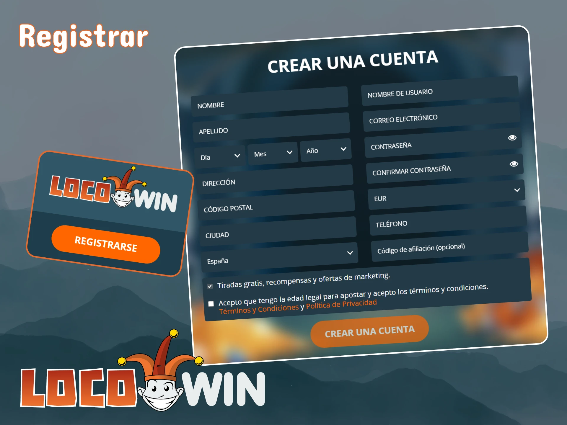 Crea una cuenta en LocoWin para acceder a juegos de casino y apuestas deportivas.