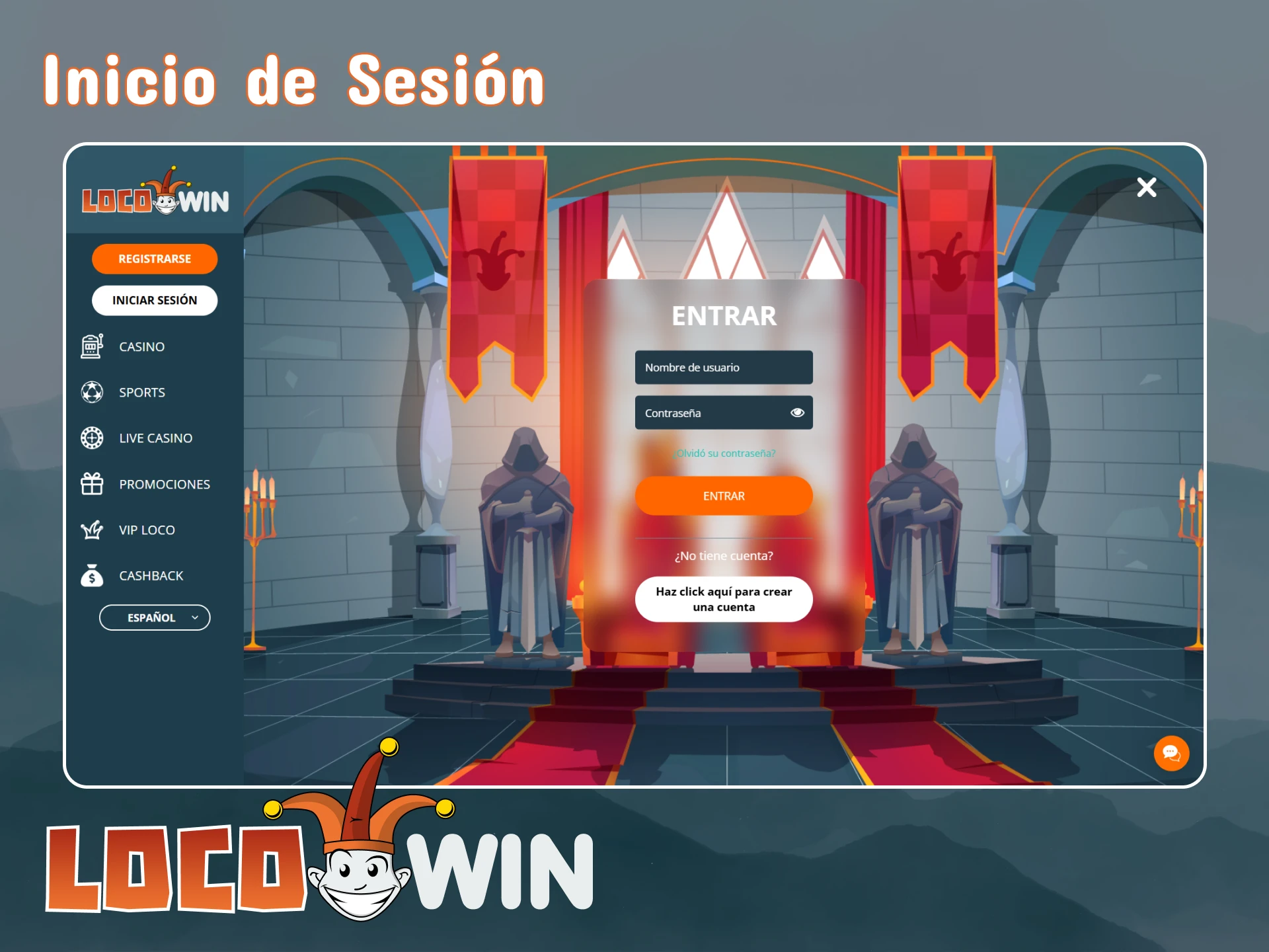 Inicie sesión en su cuenta registrada en el sitio web de LocoWin.
