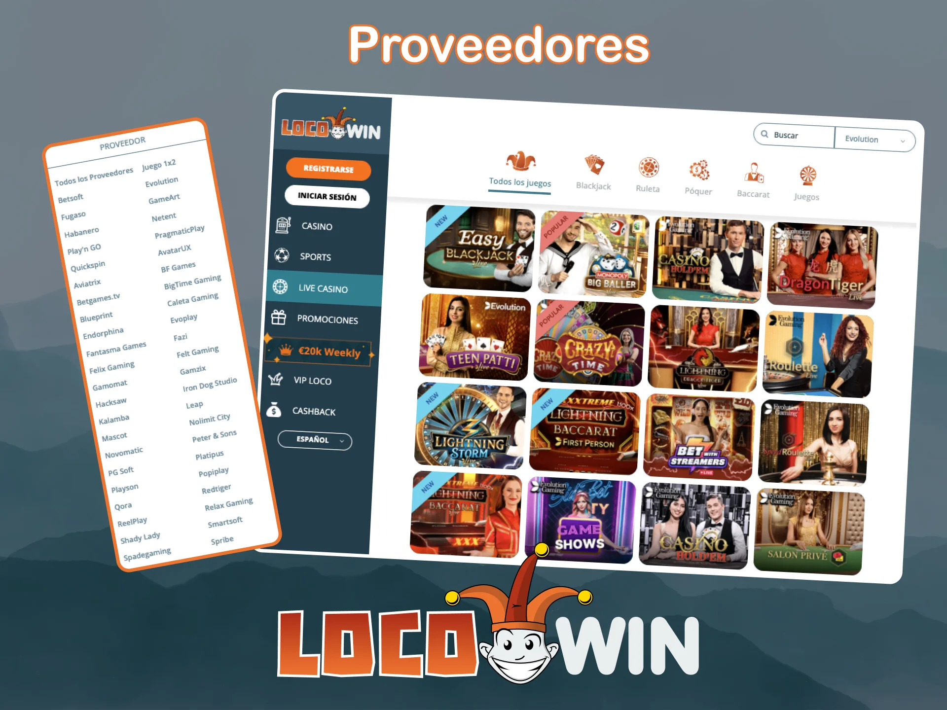 LocoWin colabora con los desarrolladores más famosos de la industria de los juegos de Casino en Vivo.